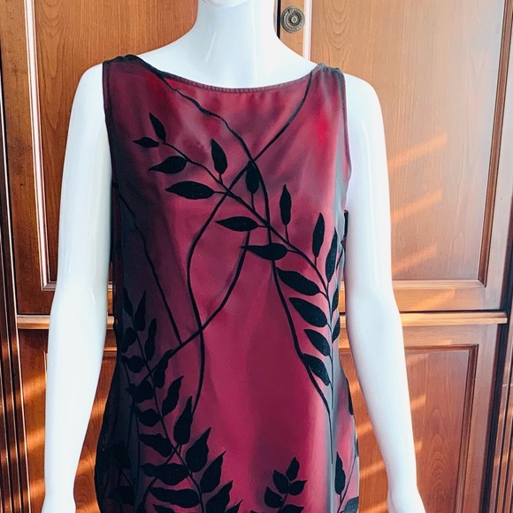 English Richards mini black & red Dress sheer mesh black velvet leaves US 12 - Picture 2 of 16